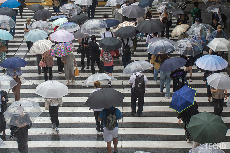 傘を差して雨の日の街を歩く人達