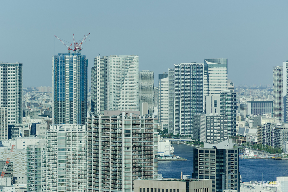 東京湾岸エリアの高層住宅街。近年の都市変化を実感できる眺め。