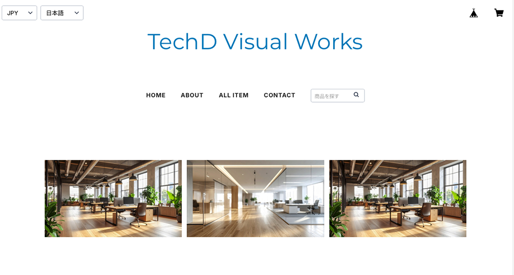 BASEのTechD Visual Worksのショップのトップページの画面。