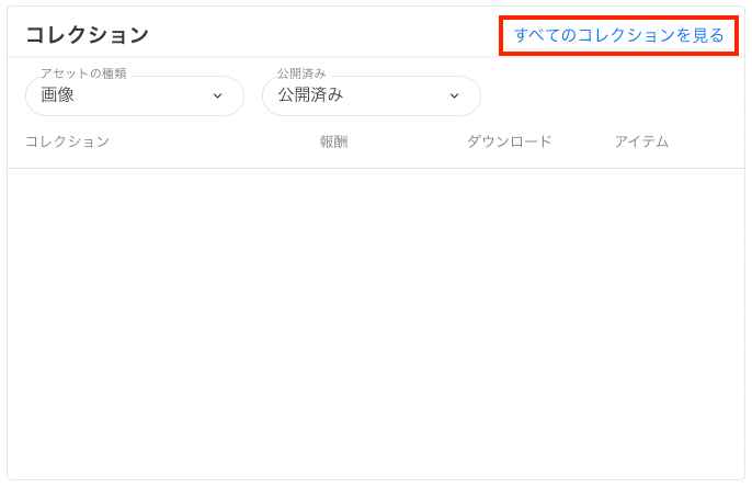 コントリビューターページでコレクションの部分。「すべてのコレクションを見る」が赤枠で囲われている。